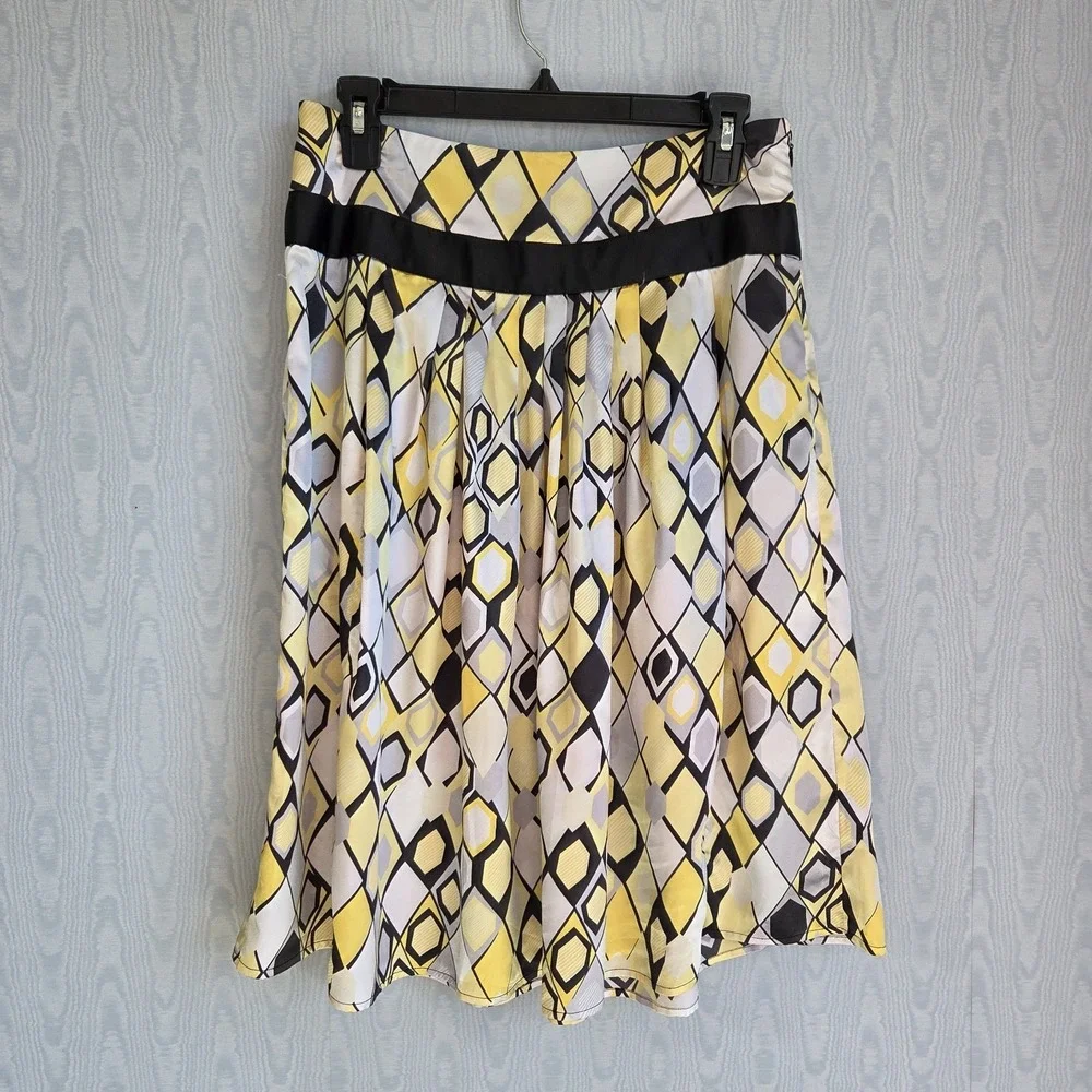 Chenault Womens Size 6 Skirt Satin Midi Geometric‎ Pleated Y2K Preppy Career